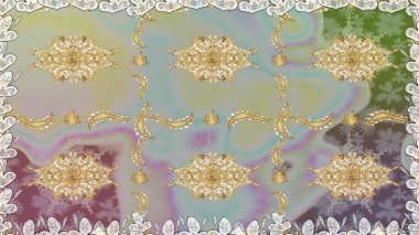 Paisleys zarif çiçek desenli dikdörtgen arka plan duvar kâğıdı illüstrasyonlu klasik stil, modern 3D çizgili sanat altın ve gri desenli çiçek yaprakları ve süslemeleri..