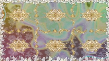 Lüks, kraliyet ve Viktorya dönemi konsepti. Raster klasik barok çiçeksiz altın desenli. Tarafsız renklerdeki altın desenler ve altın elementler. Süsleme.