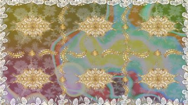 Altın çiçekli, pürüzsüz desen. Barok tarzında altın çiçekli süs. Tarafsız renklerde altın element. Damask arkaplanı.