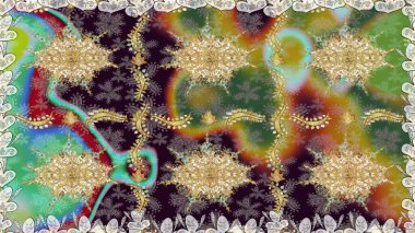 Kahverengi renklerde altın desenler ve altın elementler. Raster geleneksel oryantasyon süsü. Kusursuz klasik altın desen.