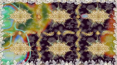 Geleneksel klasik raster altın pürüzsüz desen. Barok tarzında kusursuz bir doğulu süsü. Kahverengi renklerde altın elementler.