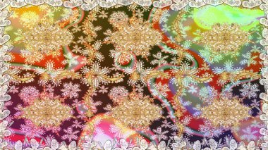 Raster illüstrasyonu. Tarafsız renklerde, altın elementlerle klasik, pürüzsüz desen.