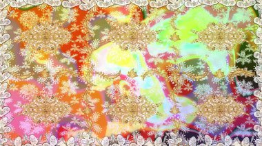 Altın antika ortaçağ dekoratifi, yapraklar ve tarafsız renklerde altın desenli süslemeleri olan dikişsiz bir şablon. Kusursuz kraliyet lüksü, altın barok kumaş rengi..