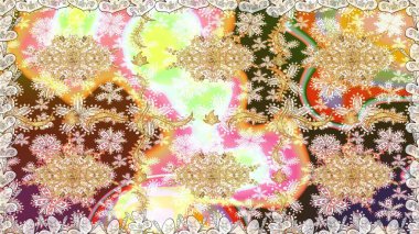 Altın elementlerle nötr renklerde altın desen. Geleneksel klasik altın desen. Raster oryantal süs. Barok tarzında kusursuz bir doğulu süsü..