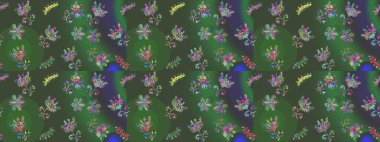 Kar taneleri radyal yeşil, menekşe ve mavi renkler. Renkli arka planda güzel kar taneleri. Raster illüstrasyonu..