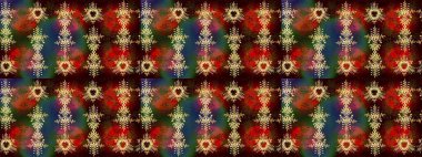 Renkli arka planda izole tatlı kar taneleri. Raster illüstrasyonu. Kahverengi, kırmızı ve yeşil kar taneleriyle.