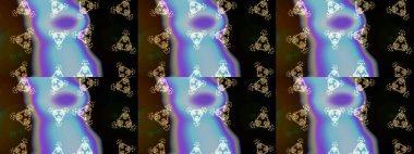 Raster illüstrasyonu. El çizimi çiçekli soyut çizim kalıbı. Siyah, mavi ve kahverengi renkte çiçekler.