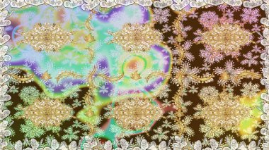 Tarafsız renklerde, altın elementlerle kusursuz desen. Geleneksel oryantasyon süsü. Klasik raster sarısı, kusursuz desen. Klasik vintage arkaplan.