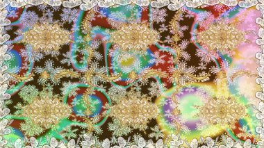 Kusursuz altın desen. Tarafsız renklerde, altın elementlerle kusursuz desen. Raster doğulu süsü.