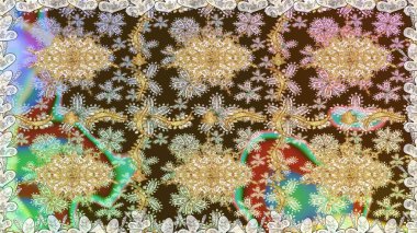 Kusursuz klasik altın desen. Raster geleneksel oryantasyon süsü. Altın elementlerle kahverengi renklerde altın desen.