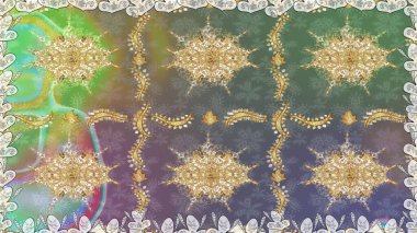 Düz elle çizilmiş klasik koleksiyon. Arkaplan, kumaş, altın duvar kağıdı. Raster altın pürüzsüz desen. Altın elementlerle nötr renklerde altın desen.