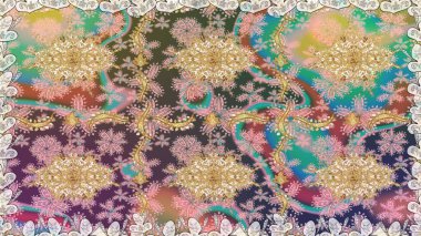 Çiçek süsü kumaş deseni, cam, çiçek desenli altın elementli, nötr renklerde metal. Klasik raster altın pürüzsüz desen.