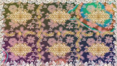 Düz elle çizilmiş klasik koleksiyon. Altın elementlerle nötr renklerde altın desen. Raster altın pürüzsüz desen. Arkaplan, kumaş, altın duvar kağıdı.