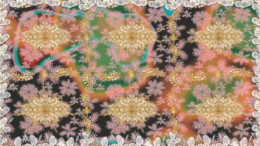 Kusursuz oryantal klasik altın desen. Bej rengi üzerinde altın tekrarlayan elementler içeren Raster soyut arkaplanı.