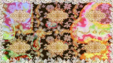 Lüks, kraliyet ve Viktorya dönemi konsepti. Süslü raster dekorasyonu. Kahverengi renklerde altın element. Eskimiş barok çiçekli, kahverengi yerine altın desenli..