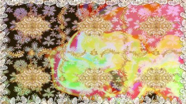 Barok tarzında kusursuz bir doğulu süsü. Tarafsız renklerde ve altın elementlerle geleneksel klasik altın raster deseni.