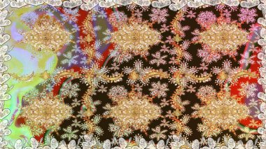 Kahverengi renklerde altın desenler ve altın elementler. Kusursuz klasik altın desen. Raster geleneksel oryantasyon süsü.