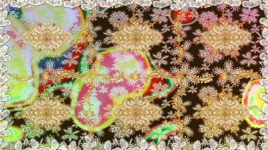 Noel, kar tanesi, yeni yıl 2019. Kahverengi renklerde, altın elementlerle kusursuz klasik desen.