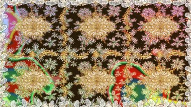 Kusursuz klasik raster altın desenli. Klasik klasik klasik arka plan. Kahverengi renklerde, altın elementlerle kusursuz desen. Geleneksel oryantasyon süsü.