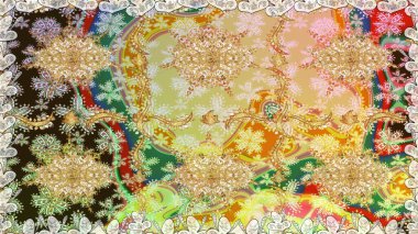 Barok tarzında duvar kağıdı tasarımı için kusursuz damaske deseni arkaplanı. Altın elementlerle bej renklerde altın desen. Süslü raster dekorasyonu.