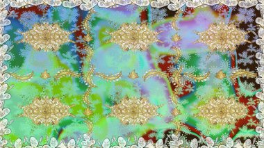 Klasik klasik klasik arka plan. Tarafsız renklerde, altın elementlerle kusursuz desen. Kusursuz klasik raster altın desenli. Raster illüstrasyonu. Geleneksel oryantasyon süsü.