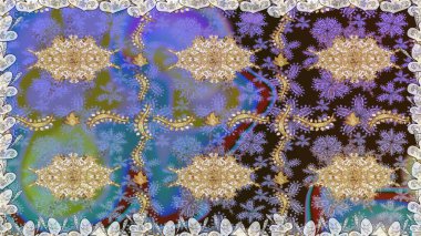 Çiçek deseni. Kusursuz raster arka plan. Duvar kâğıdı barok, İspanyol kumaşı. Şık bir grafik desen. Kahverengi renklerde altın elementler.