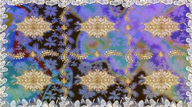 Kusursuz raster arka plan. Duvar kâğıdı barok, İspanyol kumaşı. Kusursuz çiçek deseni. Mor renklerde grafiksel, modern, pürüzsüz desen.