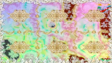 Klasik klasik klasik arka plan. Kusursuz klasik raster altın desenli. Tarafsız renklerde, altın elementlerle kusursuz desen. Geleneksel oryantasyon süsü. Raster illüstrasyonu.