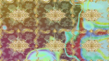 Raster altın pürüzsüz desen. Arkaplan, kumaş, altın duvar kağıdı. Altın elementlerle nötr renklerde altın desen. Düz elle çizilmiş vintage koleksiyonu.