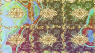 Tarafsız renklerdeki altın desenler ve altın elementler. Süslü dekorasyon. Raster klasik barok çiçeksiz altın desenli. Lüks, kraliyet ve Viktorya dönemi konsepti.