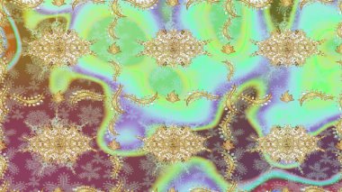 Kusursuz oryantal klasik altın desen. Tarafsız renklerde altın tekrarlayan elementler içeren Raster soyut arkaplanı.