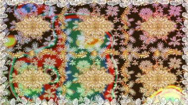 Kusursuz klasik raster altın desenli. Klasik klasik klasik arka plan. Geleneksel oryantasyon süsü. Kahverengi renklerde, altın elementlerle kusursuz desen. Raster illüstrasyonu.