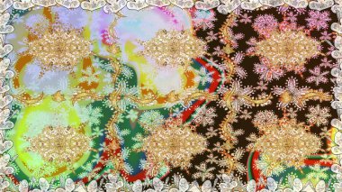 Kusursuz altın desen. Çiçek desenli altın metal. Raster altın çiçek süsü brokar kumaş ve cam desenli. Altın elementli nötr renkler.