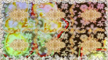 Kusursuz altın desen. Raster altın çiçek süsü brokar kumaş ve cam desenli. Tarafsız renkler ve altın elementler. Çiçek desenli altın metal..