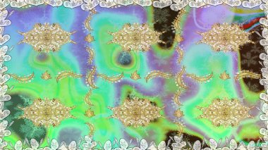 Kış kar dokusu duvar kağıdı. Noel altın kar tanesi kusursuz desen. Sembol bayramı, yeni yıl kutlamaları, altın desenler. Yeşil renkte altın kar taneleri.