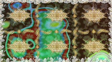 Klasik raster sarısı, kusursuz desen. Çiçek süsü kumaş deseni, cam, altın elementlerle kahverengi renklerde çiçek desenli metal..