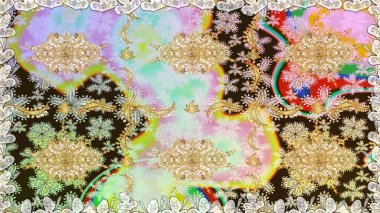 Tarafsız renklerde altın tekrarlayan elementlerle soyut arkaplan. Kusursuz oryantal klasik altın desen.