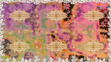 Damask arkaplanı tekerrür ediyor. Barok tarzında altın çiçek süsü. Antika altın tekrarlanabilir duvar kağıdı. Bej renklerdeki altın element.