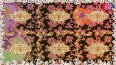 Raster altın pürüzsüz desen. Kusursuz altın desenli bukleler. Doğu tarzı arabesk tarzında altın elementler. Kahverengi renklerde pürüzsüz desen.