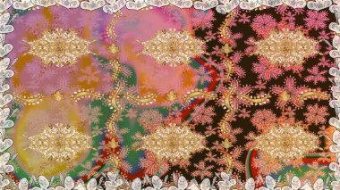 Kahverengi yerine altın rengi klasik barok çiçekli desenler. Lüks, kraliyet ve Viktorya dönemi konsepti. Süslü raster dekorasyonu. Kahverengi renklerde altın element.