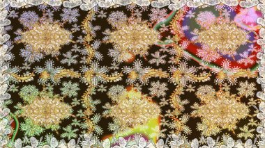 Süslü raster dekorasyonu. Kahverengi renklerde altın desenler ve altın elementler. Barok tarzında duvar kağıdı tasarımı için kusursuz damaske deseni arkaplanı.