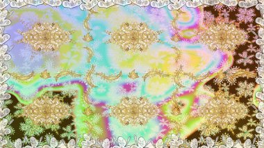 Paisleys zarif çiçek desenli arkaplan duvar kâğıdı çizimi klasik stil, modern 3D çizgili sanat eseri altın ve nötr desenli çiçek yaprakları ve süslemeleri..