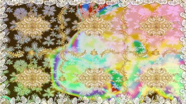 Damask altın soyut çiçek nötr renklerde pürüzsüz desen. Raster illüstrasyonu. Süsleme.