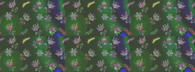 Renkli arka planda izole kar taneleri. Raster illüstrasyonu. Kar taneleri radyal yeşil, menekşe ve mavi renkler.