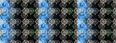 Yapraklı çiçekler ve papatya çiçekli siyah, mavi ve gri renkler. Kusursuz bir arka plan modeli. Raster - stok.