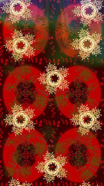 Kristal kar taneleri kahverengi, kırmızı ve yeşil renklerde. Raster illüstrasyonu.