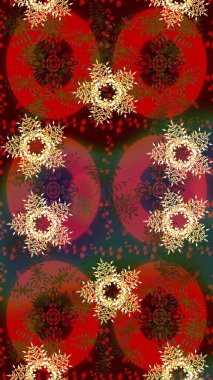 Raster illüstrasyonu. Sihirli kahverengi, kırmızı ve yeşil tatil soyut arka plan yıldız ve düşen kar taneleri. Noel kahverengisi, kırmızı ve yeşiller.