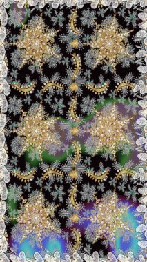 Davetiyeler, kartlar, web sayfası için Raster illüstrasyon. Altın desenli çiçek dekoru. Doğu tarzı element. Çizgi sanatı tasarım şablonu için kusursuz sınır. Gri renklerdeki altın element.