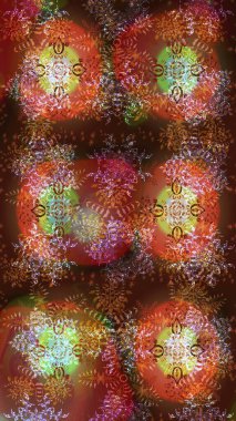 Raster illüstrasyonu. Renkli arka planda izole tatlı kar taneleri. Soyut mandala ya da tuhaf kar tanesi çizgisi sanat tasarımı.