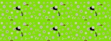 Düz Çiçek Elementleri Tasarımı. Renkli Bahar Teması eskiz kalıbı. Yeşil renkli çiçekler. Raster illüstrasyonunda çiçek deseni çizimi.